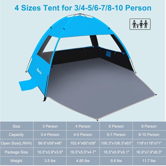 4 Person🧑‍🧑‍🧒‍🧒Beach🏖️Tent⛺️Sun☀️Shelter w UPF 50＋UV Protection Lightweight - Picture 3 of 9